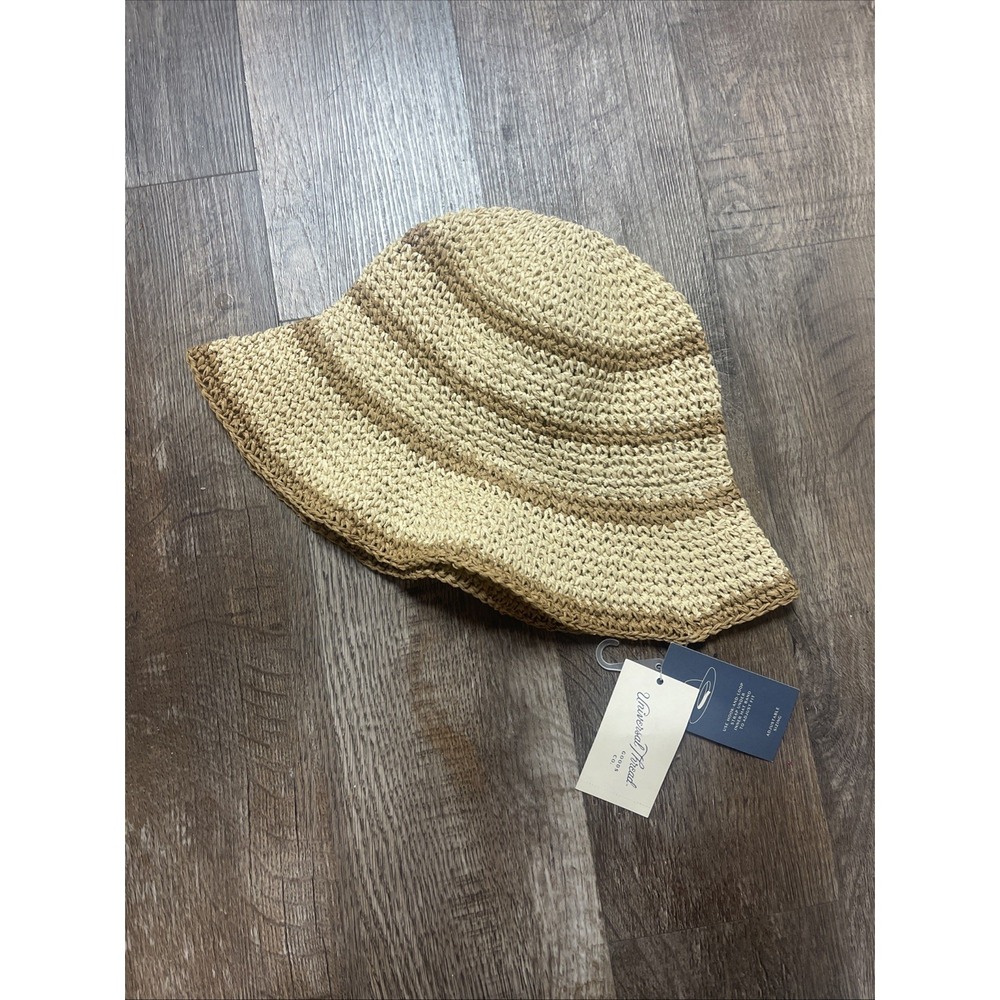 NEW Woven Brown Bucket Hat Straw Crochet Style Sun Beach Boho Universal Thread